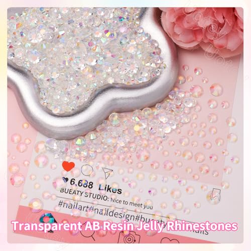 Image of 16000 Pcs Resin Clear Rhinestones for Crafting, Flatback Transparent Gems Jelly Rhinestones, Mixed Sizes Bedazzling Crystal with Pickup Tool for DIY Crafts Clothing Tumblers Mugs Shoes Fabric