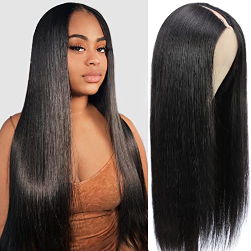 Perruque femme naturelle V part wig human hair perruque bresilienne lisse upgrade U part wig human hair less leave out no lace wig human hair perruque cheveux humain femme 20inch(50cm) Cover