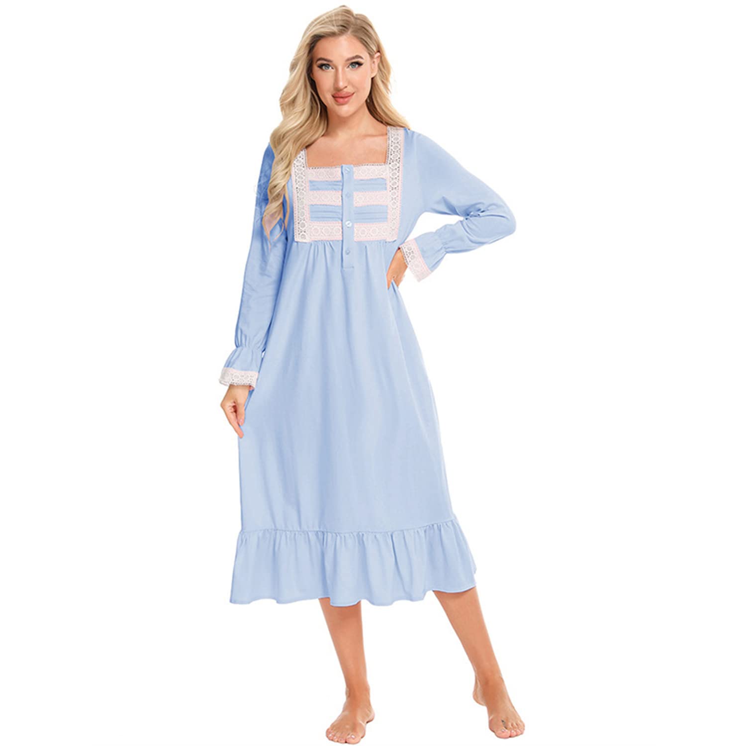 Verve Jelly Camicia da Notte da Donna Vintage Vittoriana a Manica Lunga Camicia da Notte Pigiama Vestito Leggero Morbido Abbigliamento Casa