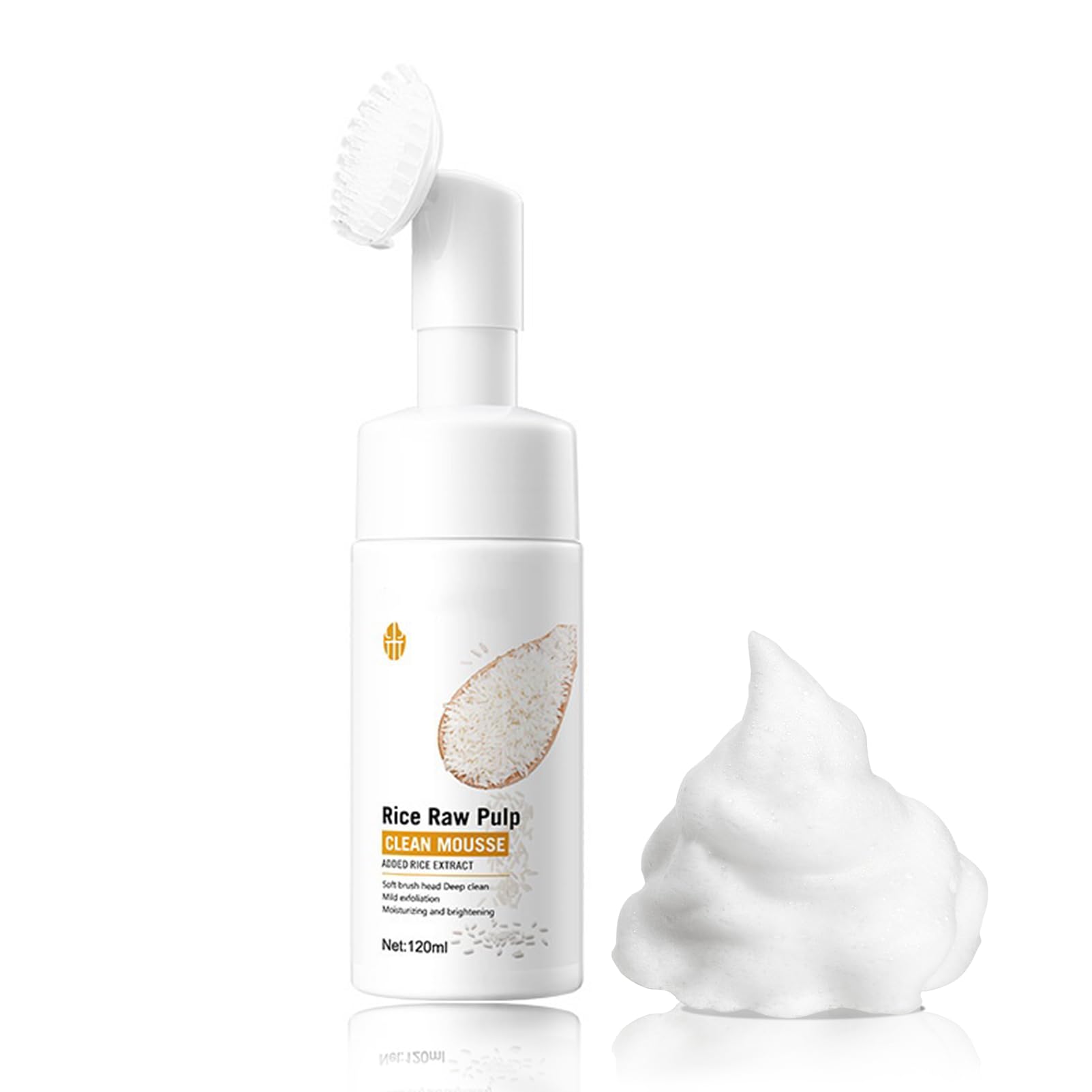 Rice Face Cleanser, Natural Face Wash,Rice Face Wash, Foaming Cleanser with Silicone Brush, Gentle Facial Cleanser