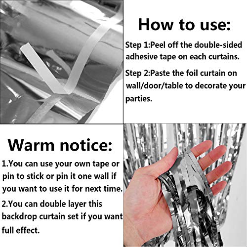 Fecedy 2Pcs 3Ft X 8.3Ft Silver Metallic Tinsel Foil Fringe Curtains Photo Booth Props For Birthday Wedding Engagement Bridal Shower Baby Shower Bachelorette Holiday Celebration Party Decorations #TOP7