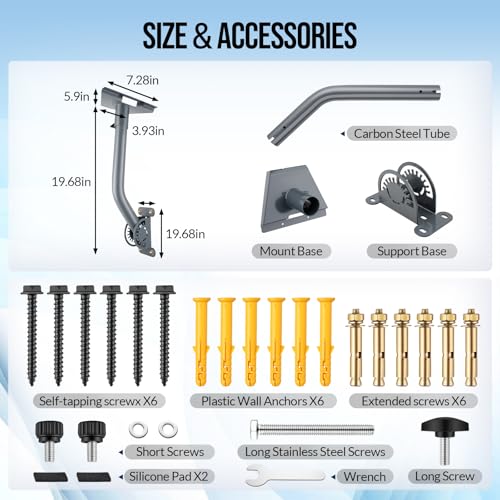 Image of Starlink Gen 3 Mount, Adjustable Heavy Duty Wall, Roof Pole Mount Kit with Aluminum Pipe Adapter, Weatherproof Rustproof for Concrete, Wood, Brick Walls, Easy Installation for Gen 3 Starlink