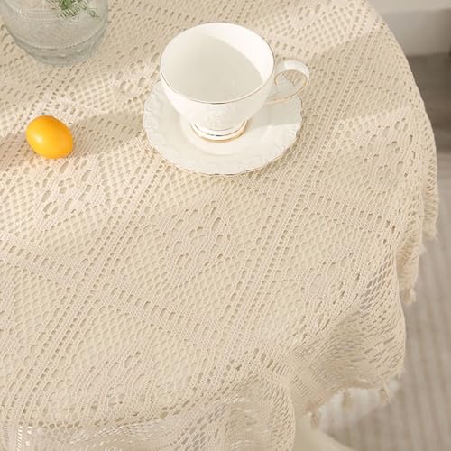 Nappe en dentelle à franges style américain champêtre beige - 7
