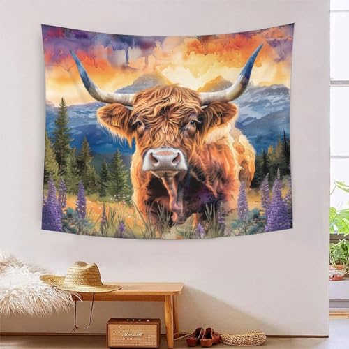 Tapisserie bétail des Highlands pour salon et dortoir : une ambiance nature en tissu