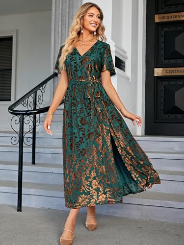 Image of BerryGo Women's Velvet V Neck Wrap Semi Formal Dress Cocktail Party Maxi Dress for Wedding Guest