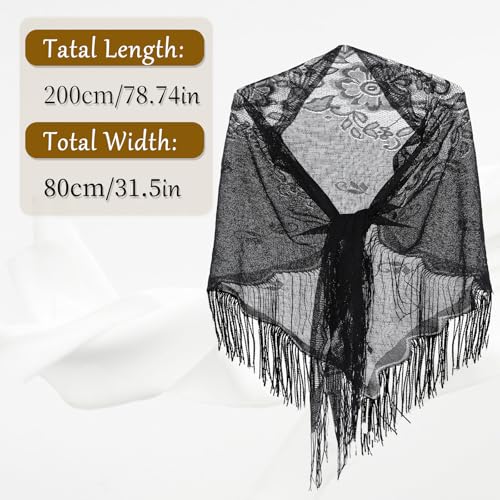 Black Lace Shawl Triangle Lace Shawls and Wraps Black Lace Scarf Black Shawl with Fringe Triangle Shawl Black Fringe Shawl for Wedding Evening Party Dresses3