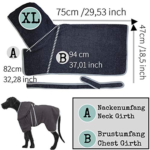 HOMELEVEL Hundebademantel Hundehandtuch - Handtuch für große und kleine Hunde - 100% Baumwolle - Bademantel weich bequem für Hund - mit Kapuze und Gürtel