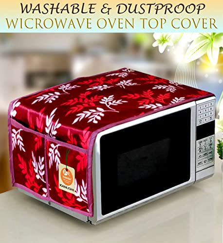 Image of KANUSHI Industries Microwave /Oven Top Cover with 4 Utility Pockets (VAR1-MICRO-MAROON-SMALL-LEVS-01)