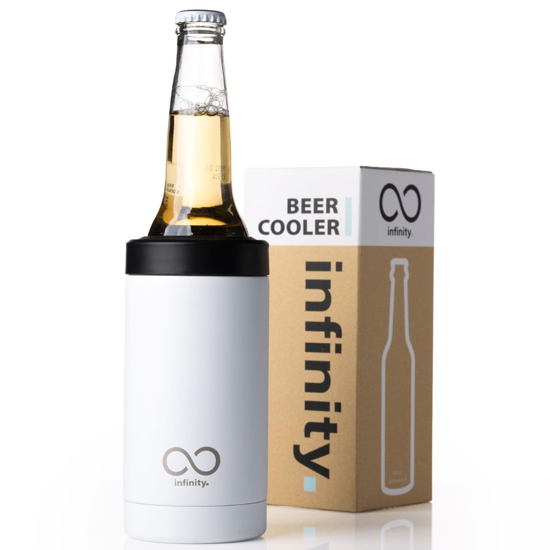 ∞ Infinity Beer Cooler | Built in Bottle Opener | 3-in-1 Design (Cooler, Tumbler and Flask) | Fits Bottles and Cans | Long Lasting Cooling | Luxury Drinks Cooler (Porcelain White)