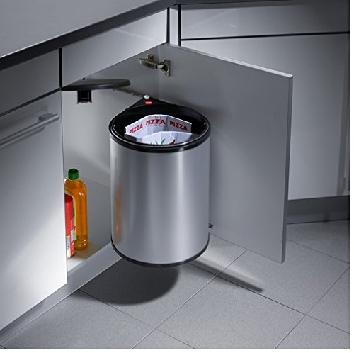 Hailo Big Box 3720-10 waste bin installed in a kitchen cabinet, swinging out with the door.