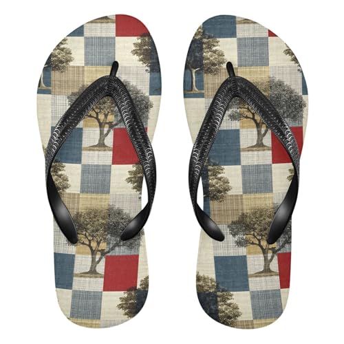 Flip Flop Sandals Trees Plaid Print for Women Men Beach Outdoor XS