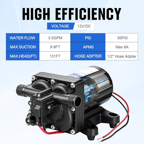 Image of ECO-WORTHY 12V RV Water Pump, 3.5 GPM, 55 PSI, Self Priming Water Pump with Pressure Switch, 4-Chamber Fresh Water Pump for Boat Marine Camper Truck Shower Sprayer