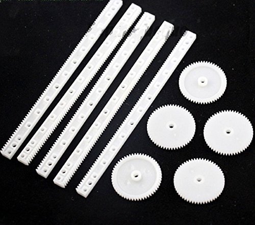 YJIUYUANQ Plastic Gear Kit,DIY Parts Accessories (5 x Gears + 5 x Rack Rod)