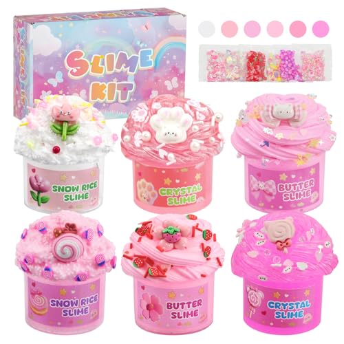 6 Stück Rosa Farbverlauf Slime Set (Schneereis Butter Crystal) für Kinder Geburtstag/Weihnachten DlY Bastelset fur Madchen & Jungen