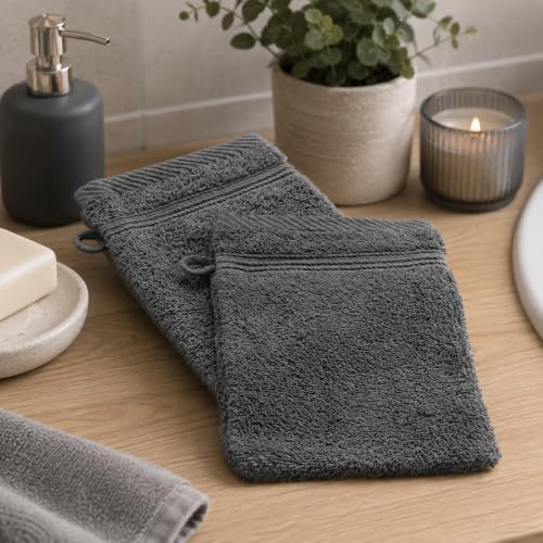 Douceur d'Intérieur, 2 Gants de Toilette (15 x 21 cm) Tendresse Anthracite, Eponge Unie 100% Coton – vue 2