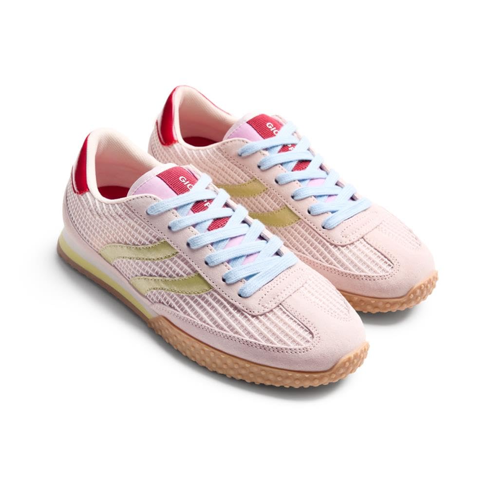 Gioseppo CHAKE - Zapatillas Deportivas de Piel Serraje con Rejilla Superpuesta, Acentos de Color, Plantilla Acolchada Extraíble, Suela de Caucho Flexible, Plataforma de 2 cm, Color Rosa, Talla 38