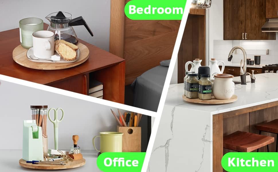 Miniatura 6 de Organizador Giratorio Lazy Susan de Bambú de 10 Pulgadas para Gabinete de Cocina, Mesa, Refrigerador, Lazy Susan Especiero para Organización de