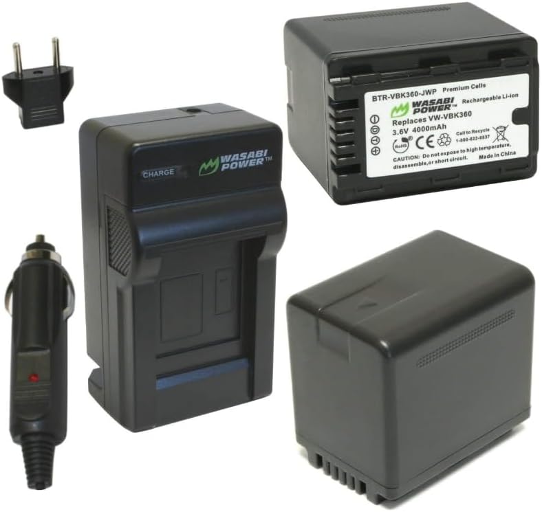Wasabi Power Battery (2-Pack) and Charger for Panasonic VW-VBK360 and Panasonic HC-V10, HC-V100, HC-V100M, HC-V500, HC-V500M, HC-V700, HC-V700M, HDC-HS60, HDC-HS80, HDC-SD40, HDC-SD60, HDC-SD80, HDC-SD90, HDC-SDX1H, HDC-TM40, HDC-TM41, HDC-TM55, HDC-TM80, HDC-TM90, SDR-H100, SDR-H101, SDR-H85, SDR-S50, SDR-S70, SDR-S71, SDR-T50, SDR-T70, SDR-T71, SDR-T76
