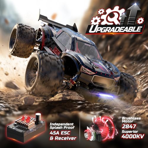 DEERC 1/14 Fast Brushless RC Car for Adults, Max 46+ mph Off-Road Truck, 4WD Waterproof RC, High Speed Remote Control Car, 2 * 3S Lipo, All Terrain RC Truggy for Snow, Sand & Mud - Image 4