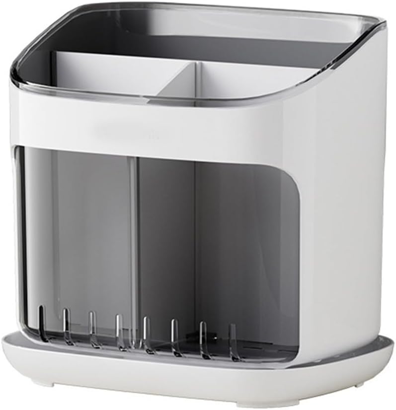 Utensil Holder for Kitchen Countertop – Multi-Compartment Cutlery Drainer & Tableware Storage Rack, ABS+PET Construction, Compact 17.2 x 12.7 x 17 cm,