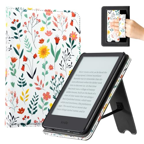 Image of CoBak Case with Stand for 6 inch Kindle (2024 & 2022, 11th Gen) - PU Leather Smart Cover with Auto Sleep /Wake & Hand Strap, Premium Protective Case for Kindle Basic, Floral