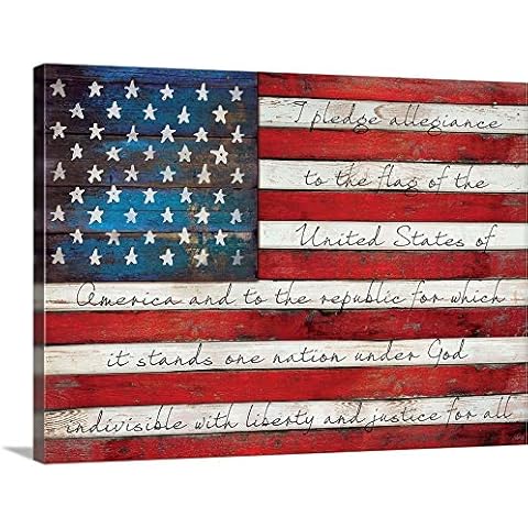 CANVAS ON DEMAND Pledge of Allegiance Canvas Wall Art Print by Marla Rae, Home Decor, Stars and Stripes, American Flag Artwork, 32"x24" Cover