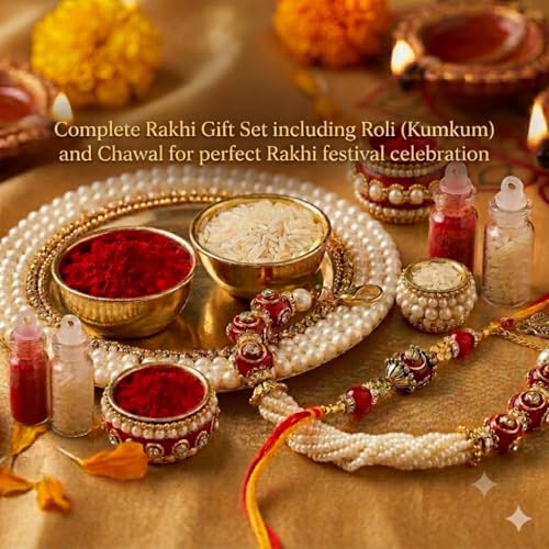 Image of NiLy Craft Handmade Kundan Ball And Glass Beads Rakhi Set | Unique Designer Couple Rakhi For Bhai And Bhabhi | Red Kundan Ball - 1 Pair