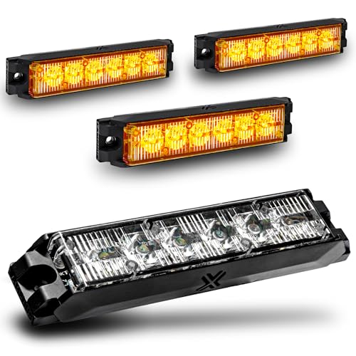 Image of 4pc NanoFlare 5 inch 6W Amber LED Surface Mount Police Grill Strobe Warning Lights [SAE Class 1] [Sync-able Modes] Yellow 12V Grille Flashing Emergency Fire Lights for Snowplow Pilot Work Truck Vehicle