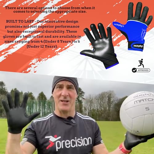 Murphys V2 Gaelic Football Kid's Gloves, Premium Latex Field Players Mittens, Durable Hook and Loop Closure, Grey and Blue - Image 3