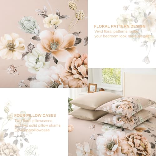 Image of Floral Comforters Queen Size 7 Pieces Botanical Dusty Pink Flower Bed in a Bag Ulter Soft Microfiber Bedding Set, Lightweight Bed Comforter Set with Sheets for All Season (Dusty Pink, Queen)
