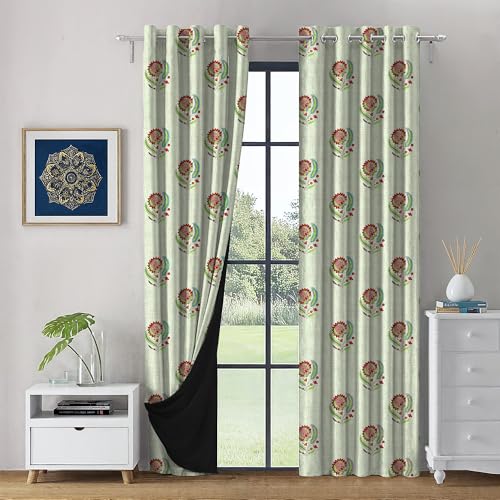 Image of LINENWALAS Printed Blackout Curtains for 6 Feet Window | Set of 2 | Printed Drapes | Thermal Insulated, Room Darkening Panels with Grommet Hanging for Living Room (Magenta Buta)
