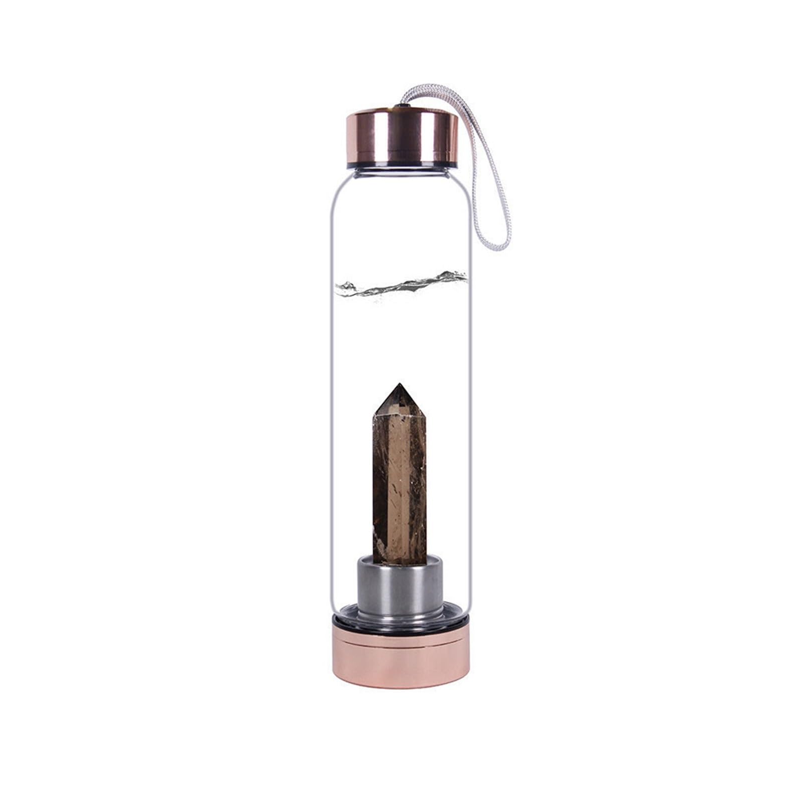 550Ml Botella De Agua De Cristal Natural Con Centro De Cristal Botella De Agua De Cristal De Cuarzo Elixir De Varita De Obelisco Curativo Copa De Piedras Preciosas De Punto De Energía Cristalina ( Col