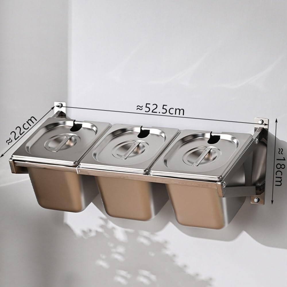 Acero Inoxidable Wall Mount Recipientes Retráctil Especias con Tapa Kit,Pieza Encimera Soportes Botes De Especia,Condimentos Tarros Profundidad 5.9IN(20.6X8.7X7IN-1PCS)