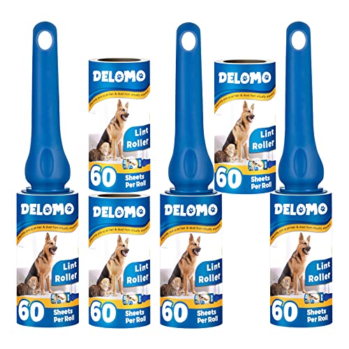 Lint Rollers for Pet Hair Extra Sticky, DELOMO pet Sticky Roller, Upgrade Portable Lint Roller with 6 Paper Rolls, Perfect lint Rollers for Clothes, Furniture, Couch, Car Seat