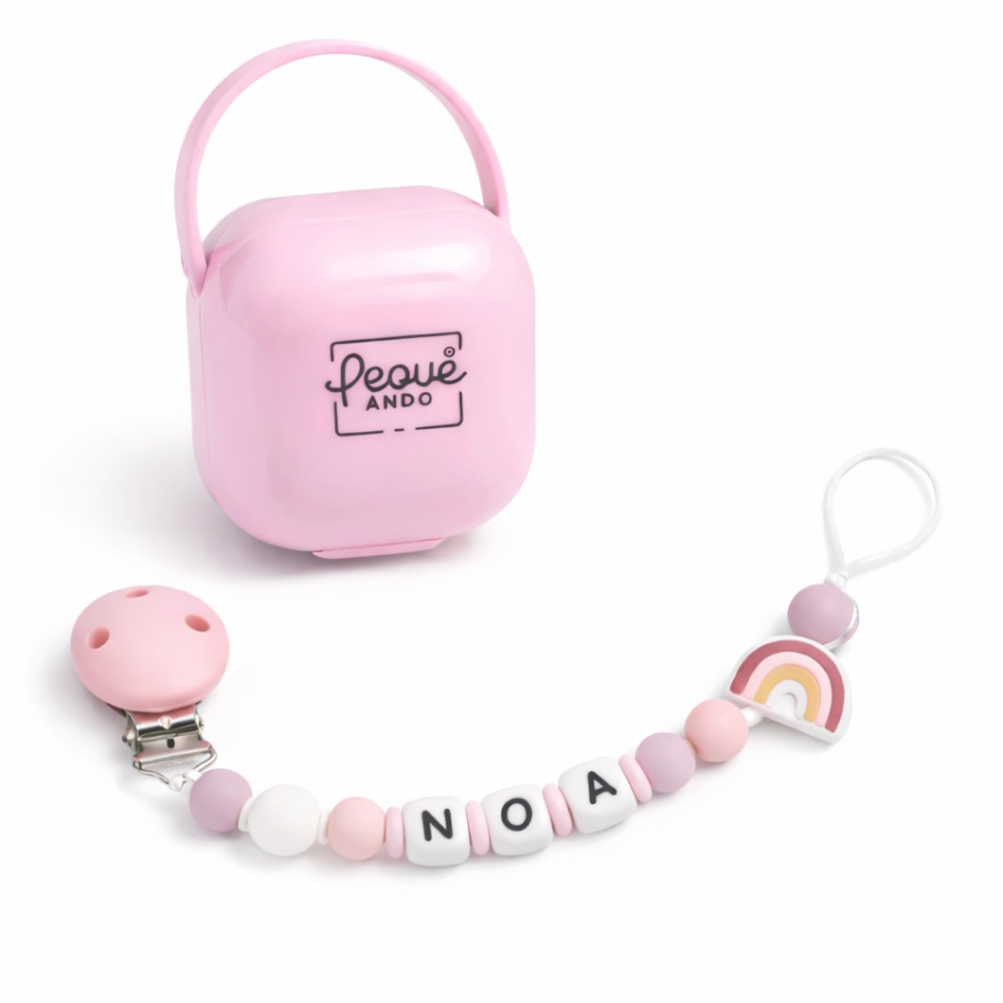 PEQUEANDO Sujetatetinas Cadena Personalizada con Nombre Hecho a Mano en España Chupetero de una Sola Pieza Regalo para Nacimiento y Baby Shower | Mas modelos (Pack Portachupete Azul) — view 10