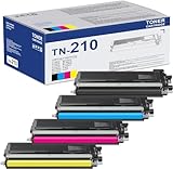 TN210 Toner Cartridge 4 Pack Black Cyan Magenta Yellow Replacement for Brother TN-210 Toner Cartridge Set (TN210BK, TN210C, TN210M, TN210Y)