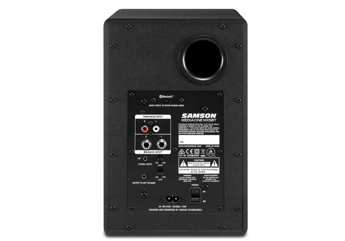 Samson MediaOne MX5BT Bluetooth Studio monitor, głośnik niskotonowy 5,25", 3/4 cala, wejście stereo TRS/RCA/AUX