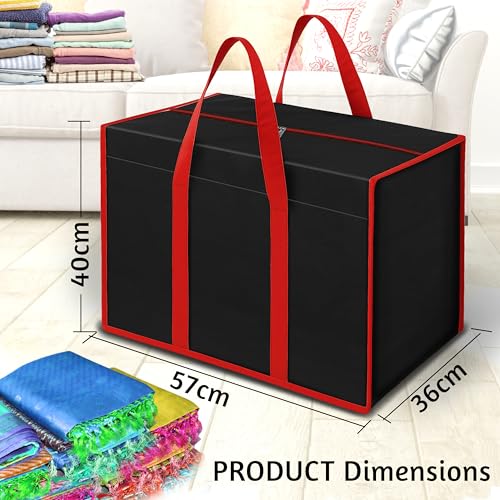 Image of Storite 2 Pack Nylon 85 L Moisture Proof Multi-Purpose Underbed Storage Bag /Clothing Storage Organiser /Toy Storage /Blankets Storage Bag with Zipper and Strong Handle (Black,57x36.8 x40.5 cm)