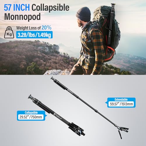 Image of SIRUI SVM-145 Rapid Monopod with Feet, 57 inch Professional Carbon Fiber Camera Monopod, One-Step Rapid Height Adjustment, Modular 3 in 1, Max Load 22lbs