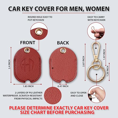 Image of Leather Keys Sleeve for Broken Car Key Loop Replacement - Cute Keychain Cover - Protector, Holder for Men & Women
