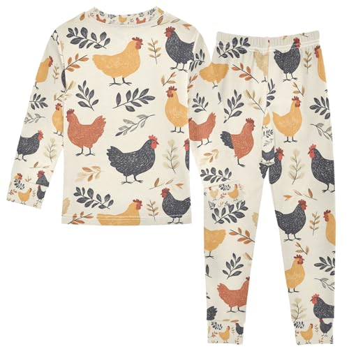 senya Rooster Eat Leaves Pajamas Set Long Sleeve Soft Cotton Sleepwear 2 Piece2