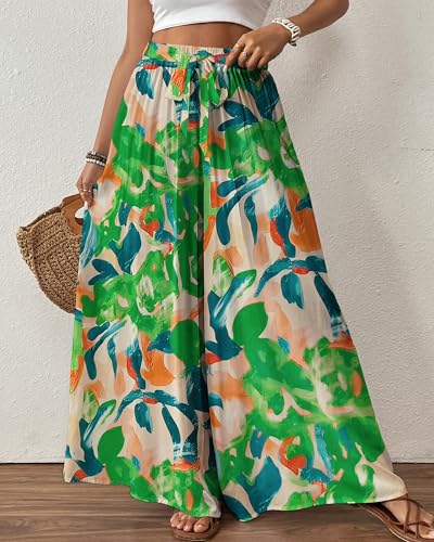 Image of Bsubseach Women Wide Leg Pants Floral Flowy Palazzo Pants