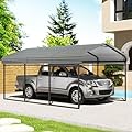 EBE 10 x 15 FT Metal Carport, Heavy Duty Carport with Galvanized Steel Roof, Outdoor Carport Canopy Garage Shelter Shade for Car, SUV, Truck, Boats and Tractors