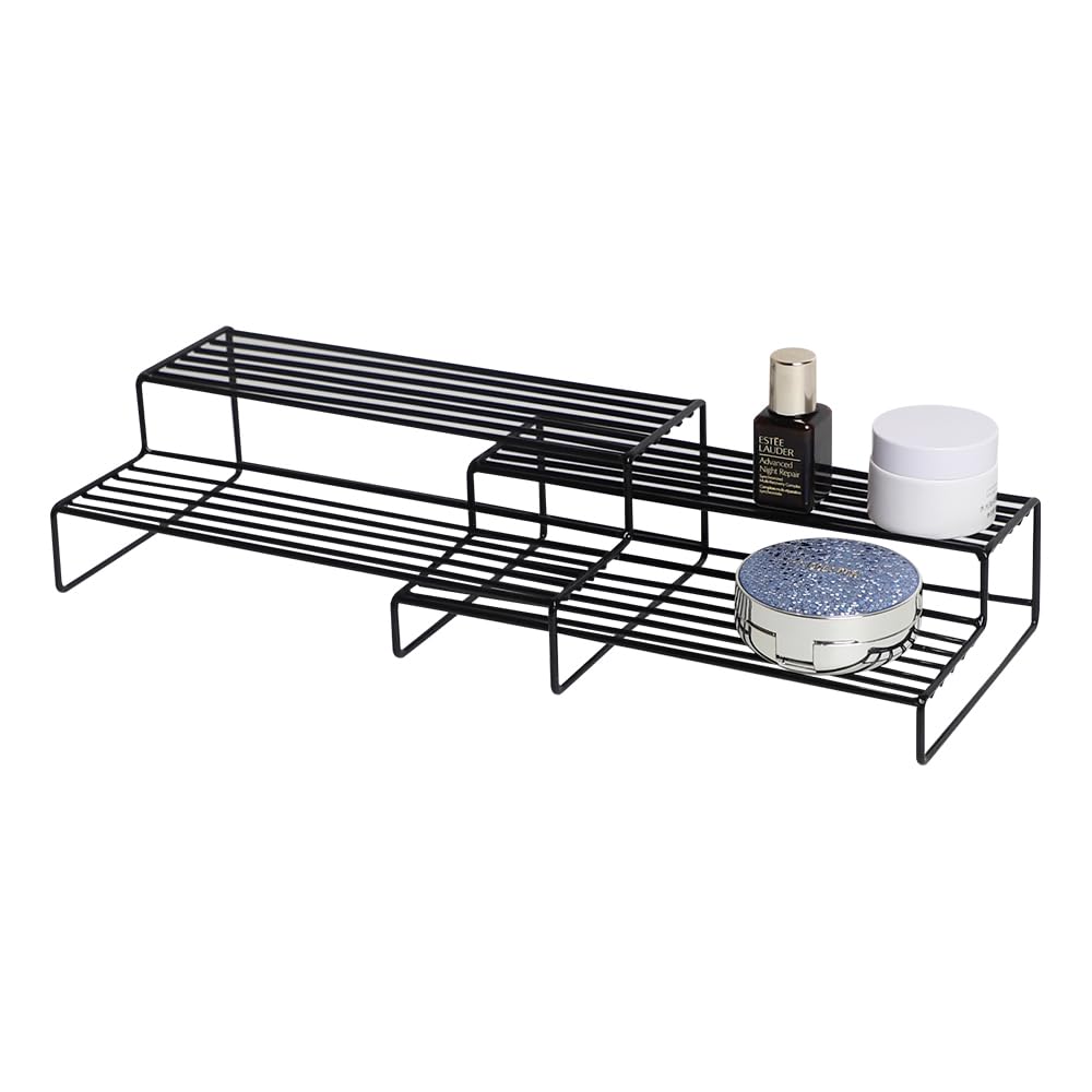 Photo 1 of 2 Tier Adjustable Display Stand Set Perfume Organizer Stepped Display Holder Expandable Spice Shelf Rack for Vanity Countertop Cabinet, 2 pack, Black