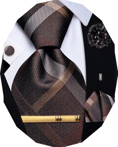 Image of YourTies Striped Plaid Ties for Men Silk Formal Necktie Set | 3.15 inch(8cm) Woven Jacquard Mens Ties with Necktie Pocket Square Cufflink Tie Clip Lapel Pin for Wedding Business Party