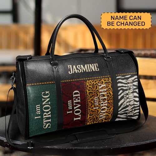 Travel Duffle Bag - Personalized Leather Foldable Travel Bag First Bump, Gifts For Dad, Mom On Father's Day, Christmas, Birthday (Fabric, I Am Strong Black)2