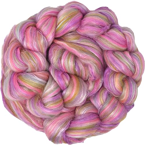 Image of Combed Top Roving. Limited Edition Fiber for Spinning, Needle Felting, Wet Felting, Weaving and Crafting. Fancy, Colorful, Exotic Designer Blend, Tea Party