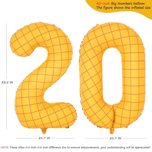 Image of 40 inch Large Number Balloon 20 Toy Inspired Story Yellow Birthday Balloon | Western Rodeo Party Supplies Boy Girl Story Anniversary Kids Birthday Party Cowboy Farm Themed Baby Welcome Decorations