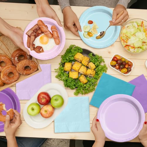 Image of CMUSKO Mermaid Birthday Decorations-150Pcs Pink Blue Purple Plates and Napkins Mermaid Theme Party Supplies Serves 50 for Girl Birthday,Baby Shower,Wedding