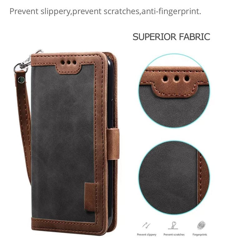 Image of TROUNCE Professional Flip Cover (Shock Proof | Velvet Finish | Card Pockets Wallet & Stand | Grey & Brown) Case for Samsung Galaxy A54 5G